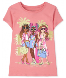 Childrens Place Rose Pink Girls Vacay Squad Graphic Tee